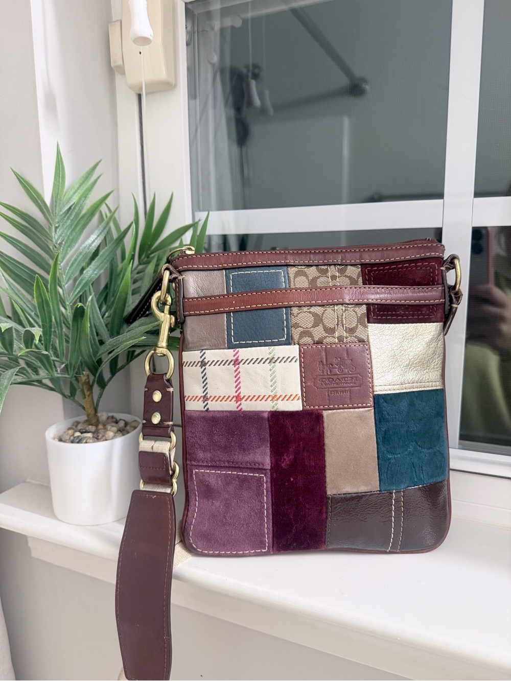 Coach Patchwork Crossbody Bag 40928 Multicolor Suede Leather